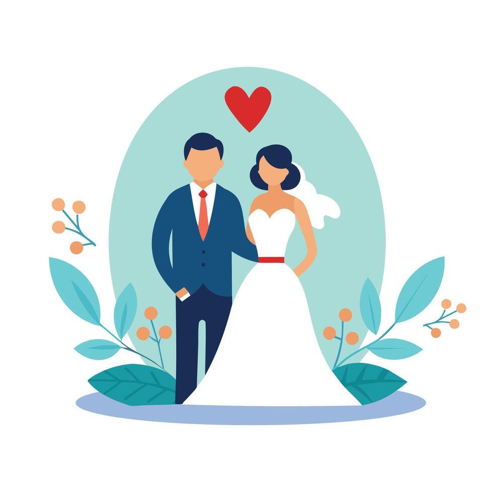 Elegant Bride and Groom Cartoon Illustration vector