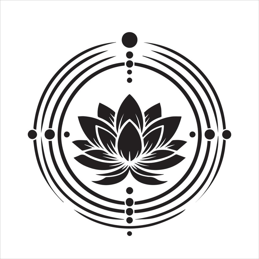 a black and white lotus flower illustration vector