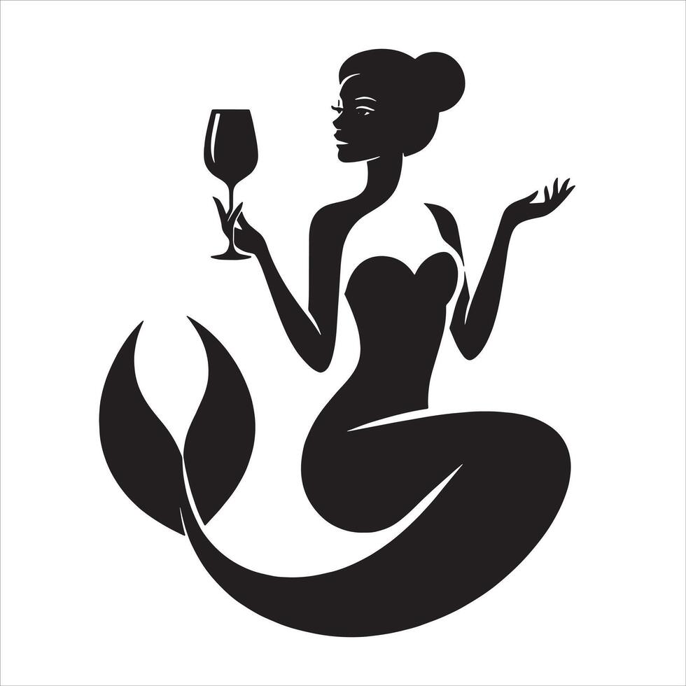 Mermaid holding a wine glass illustration vector