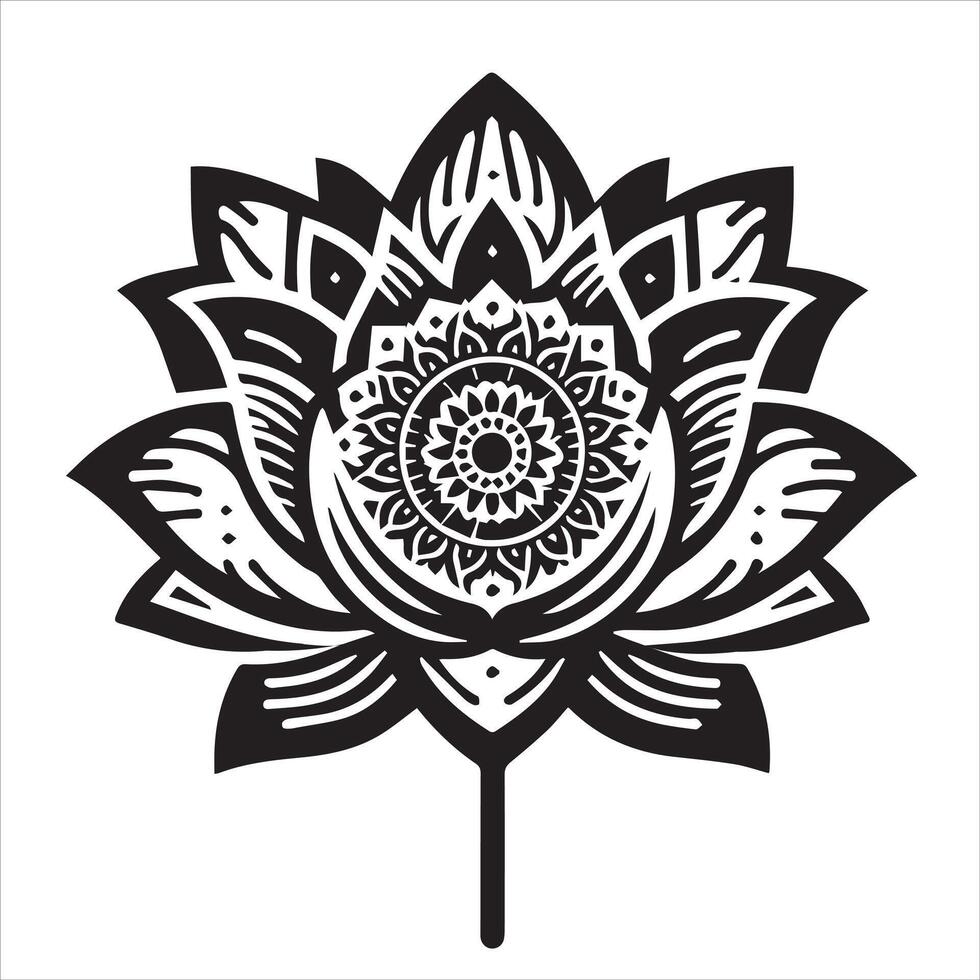 un negro y blanco loto flor ilustración vector