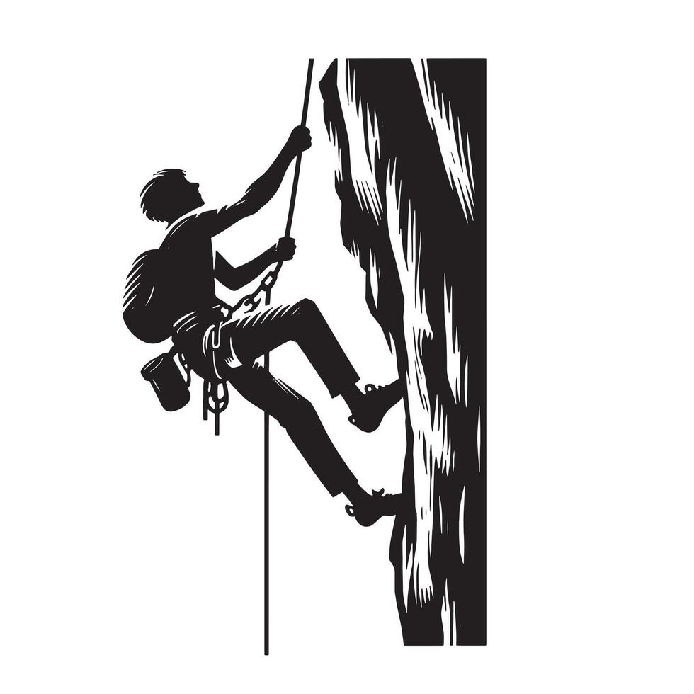 Rock climber black and white illustration vector