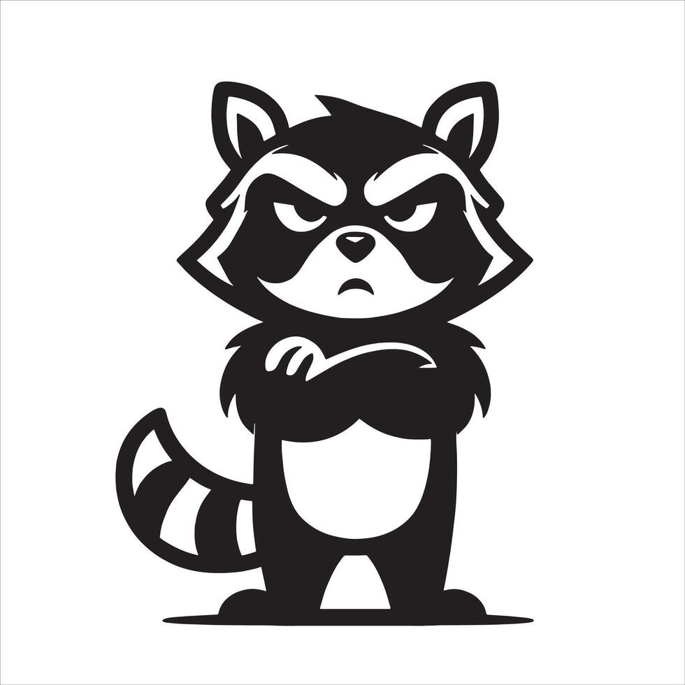 Angry raccoon in arm-crossed silhouette vector