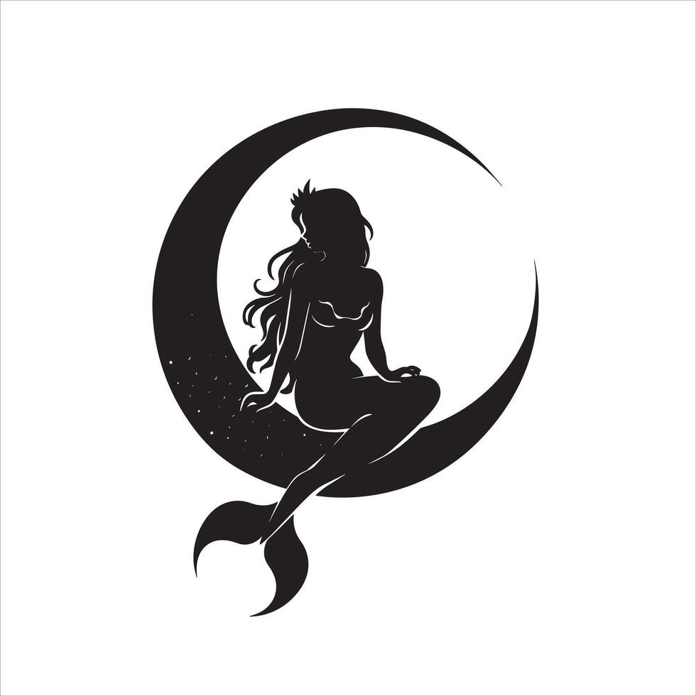 A mermaid is sitting on a moon illustration vector