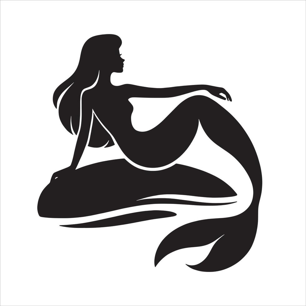 The mermaid is half lying down on a rock illustration vector