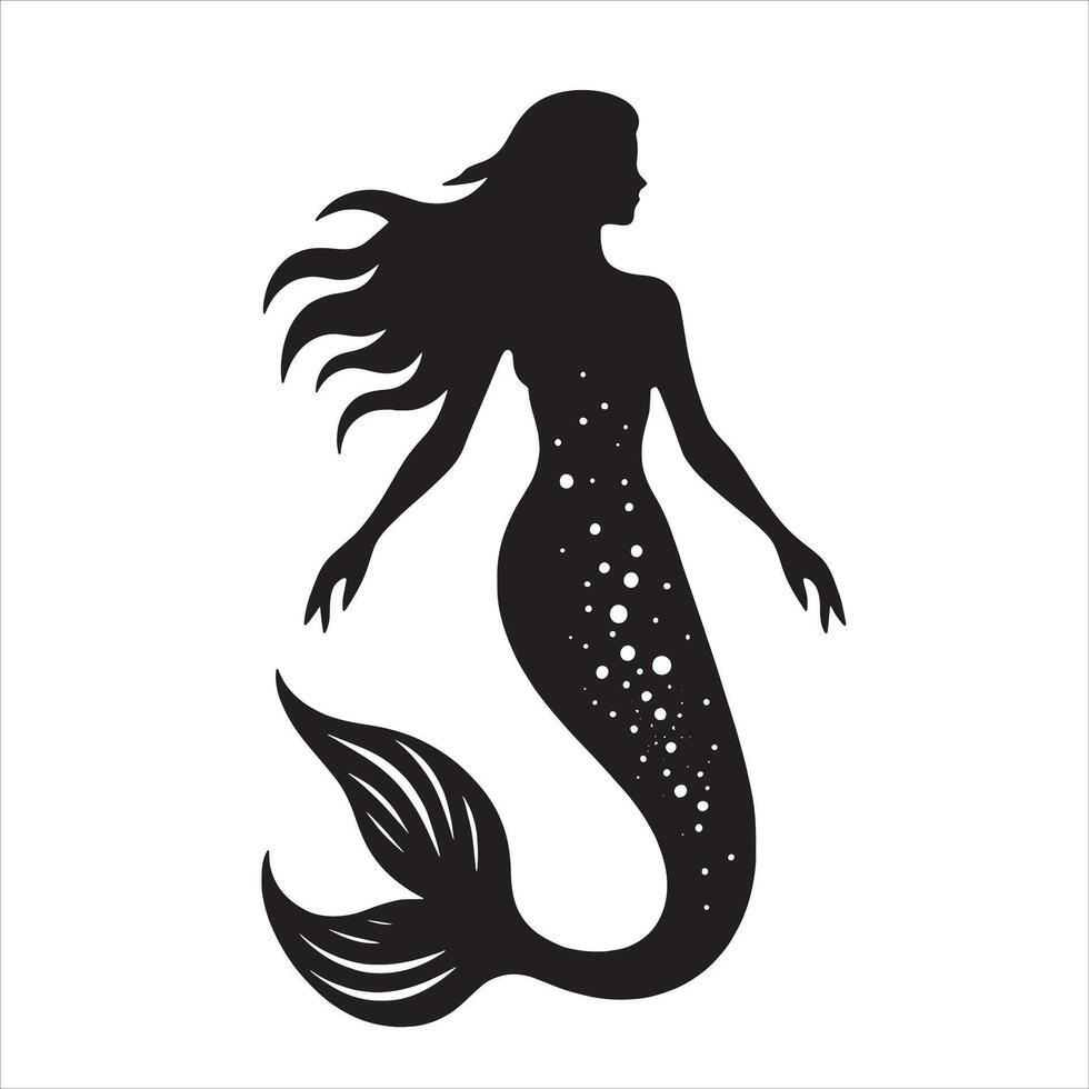 profundo mar sirena silueta ilustración vector