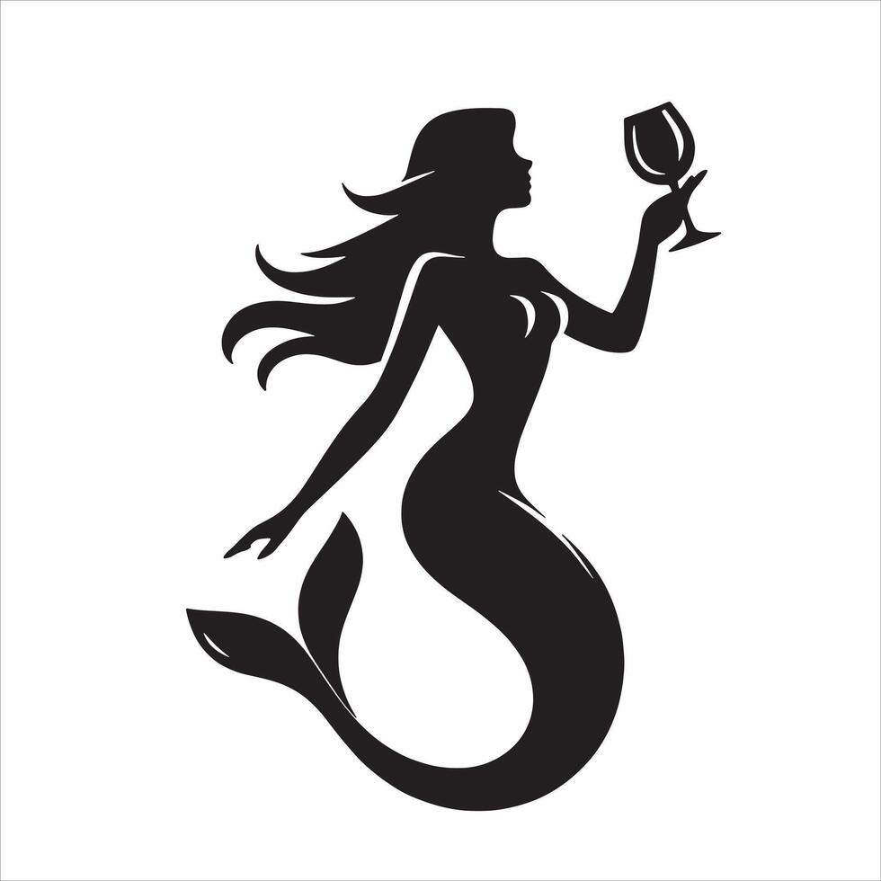 Mermaid holding a wine glass illustration vector