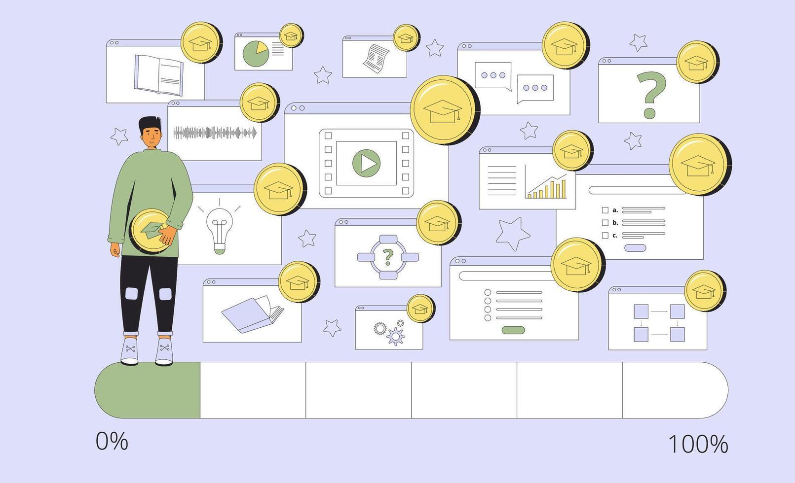 aprendizaje administración sistema. gamificación tecnología en educación. vector