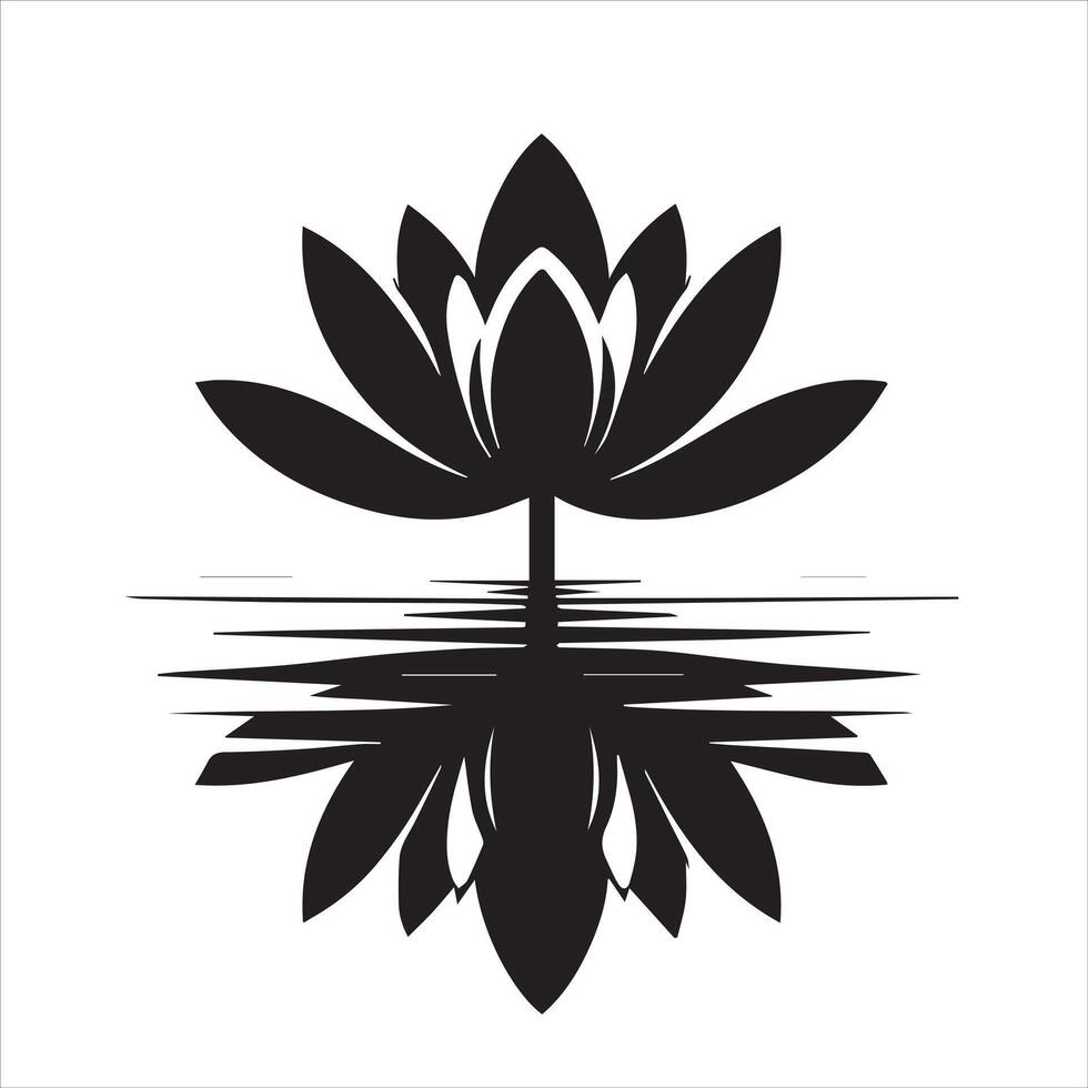 a black and white illustration of a lotus flower in water vector