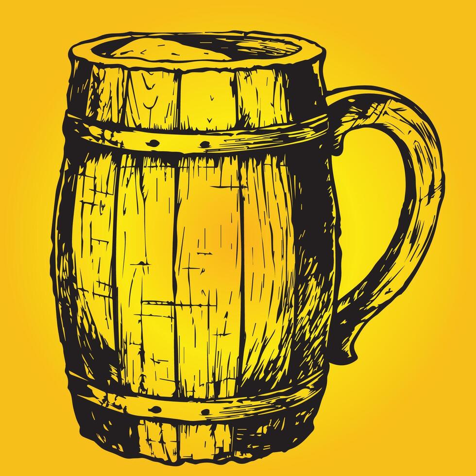 vintage wooden beer mug sketch engraving style illustration vector