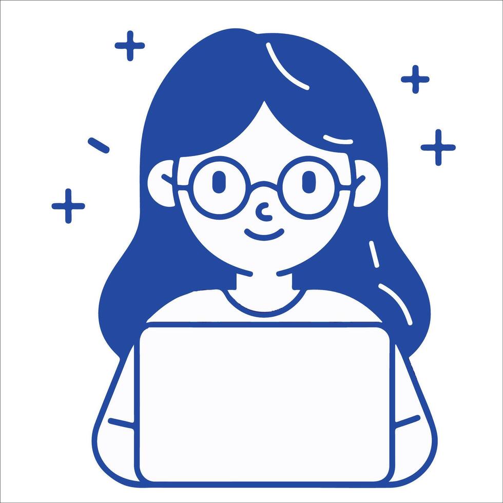a girl with glasses is working on a laptop Illustration vector