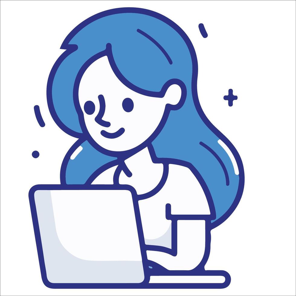 Cute Girl is working on a laptop Illustration vector