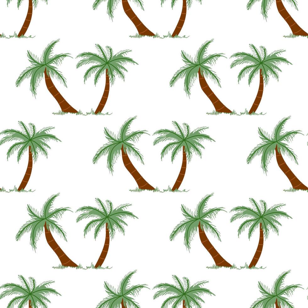 Cute hand drawn palm tree seamless pattern. Flat illustration isolated on white background. Doodle drawing. vector