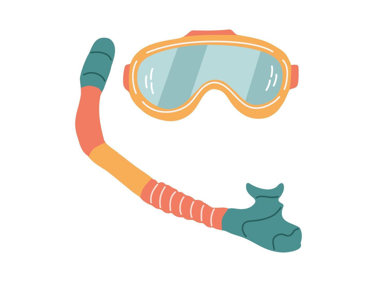 Cute hand drawn diving mask and snorkel, Marine concept elements. Flat illustration on white background. vector