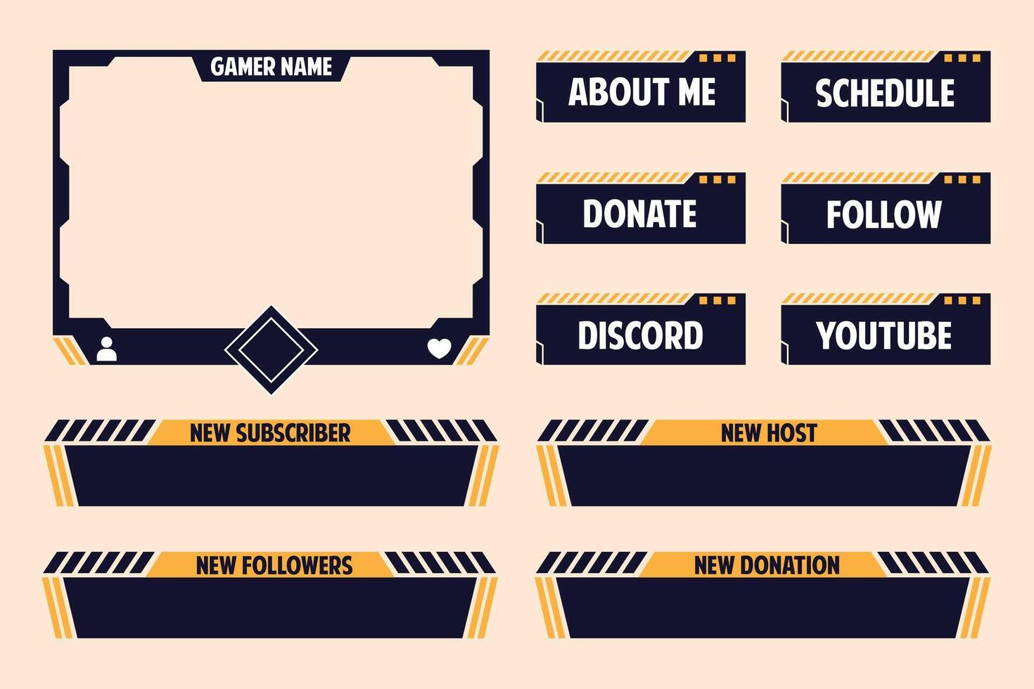 Twitch Stream Panels Overlay Frame With Dark Blue And Yellow vector