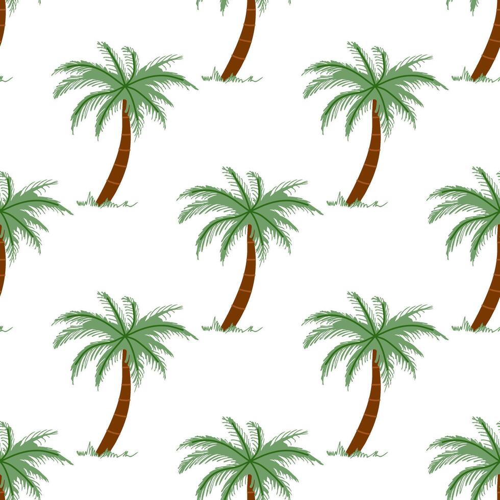 Cute hand drawn palm tree seamless pattern. Flat illustration isolated on white background. Doodle drawing. vector