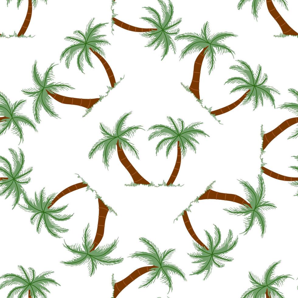 Cute hand drawn palm tree seamless pattern. Flat illustration isolated on white background. Doodle drawing. vector