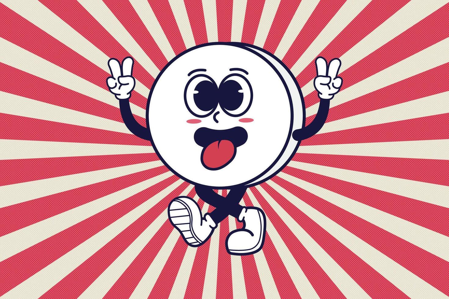 Retro Cartoon Character with Happy Face and two fingers. Design Illustration vector