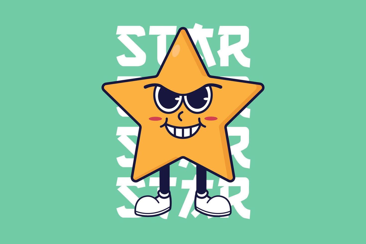 Funny star cartoon mascot character with happy face illustration flat design style vector