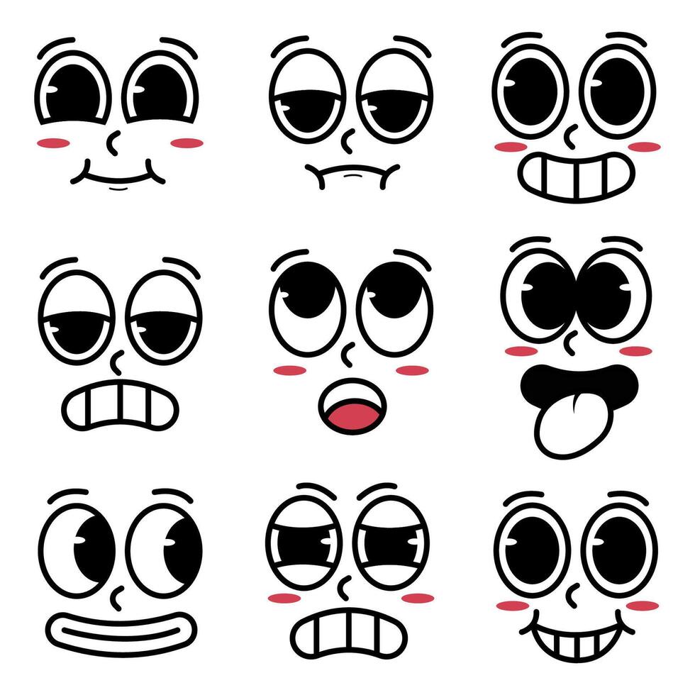 Set of kawaii cartoon faces with different expressions illustration vector