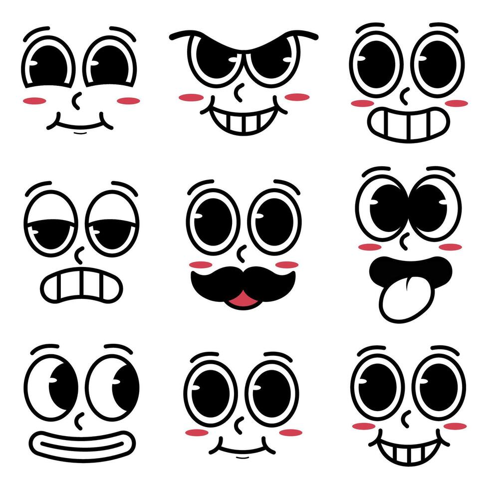 Set of funny cartoon faces with different emotions vector