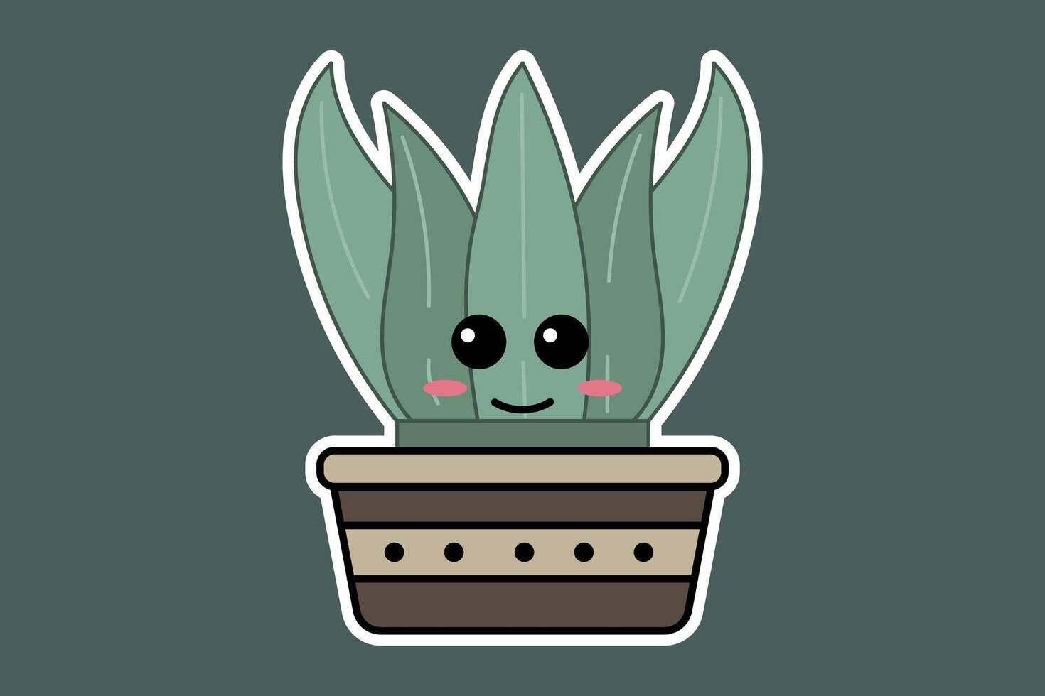 Cute kawaii cactus in pot. illustration vector