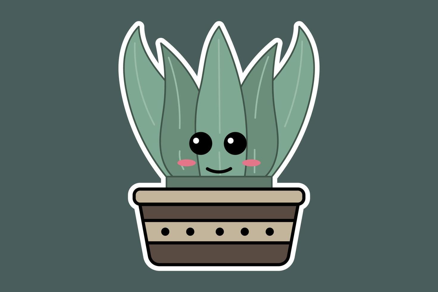 Cute kawaii cactus in pot. illustration vector