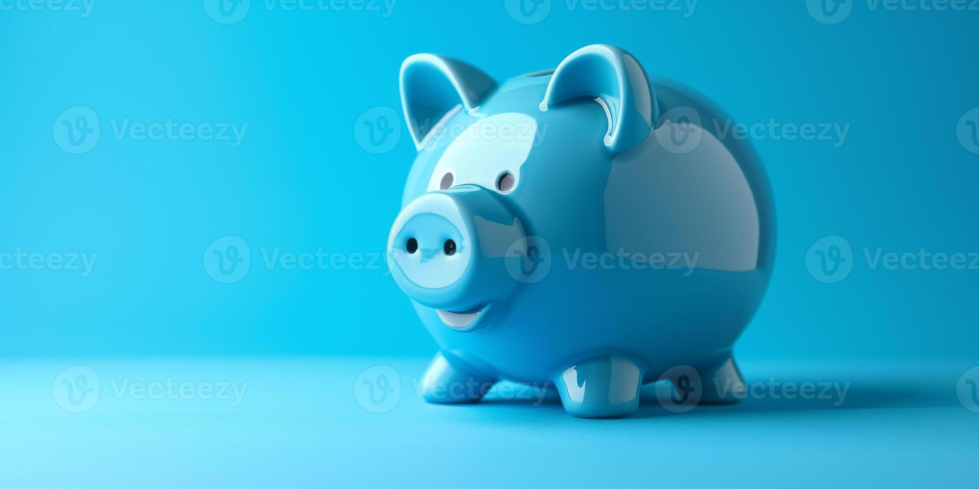 Cheerful Blue Piggy Bank on a Vibrant Background Symbolizing Savings photo