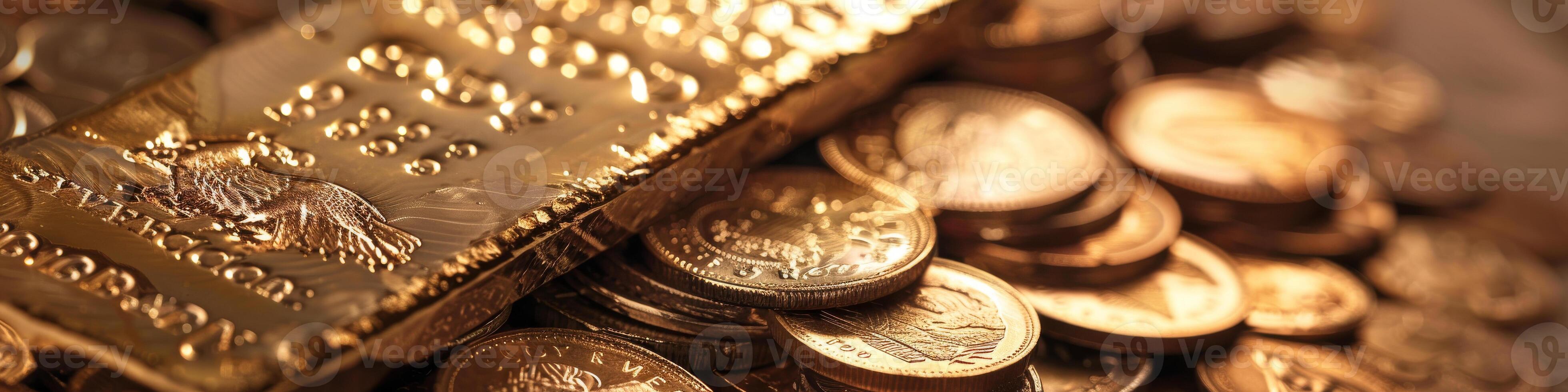 Shimmering Gold Bars and Coins Displaying Wealth and Investment photo