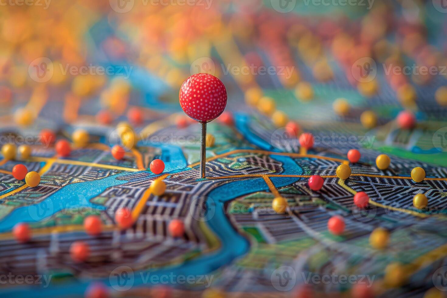 Colorful Map Pins Highlighting Destinations on a World Map photo