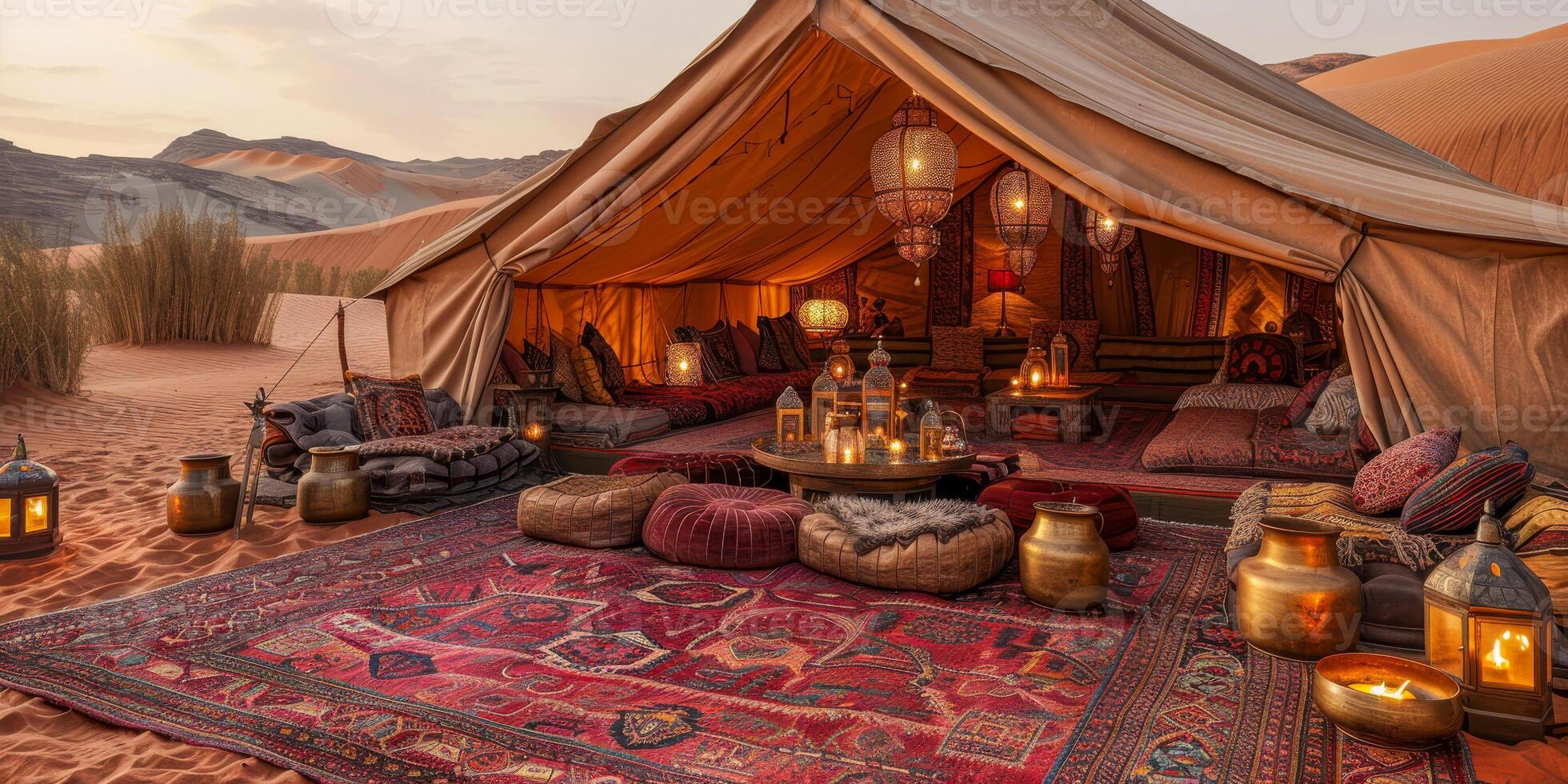 Luxurious Arabian Style Tent With Couch and Table Inside photo