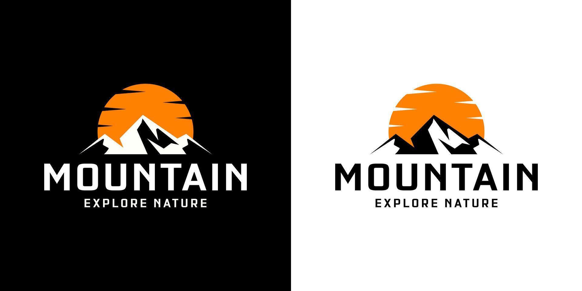 mountain and sunrise silhouette logo design inspiration vector