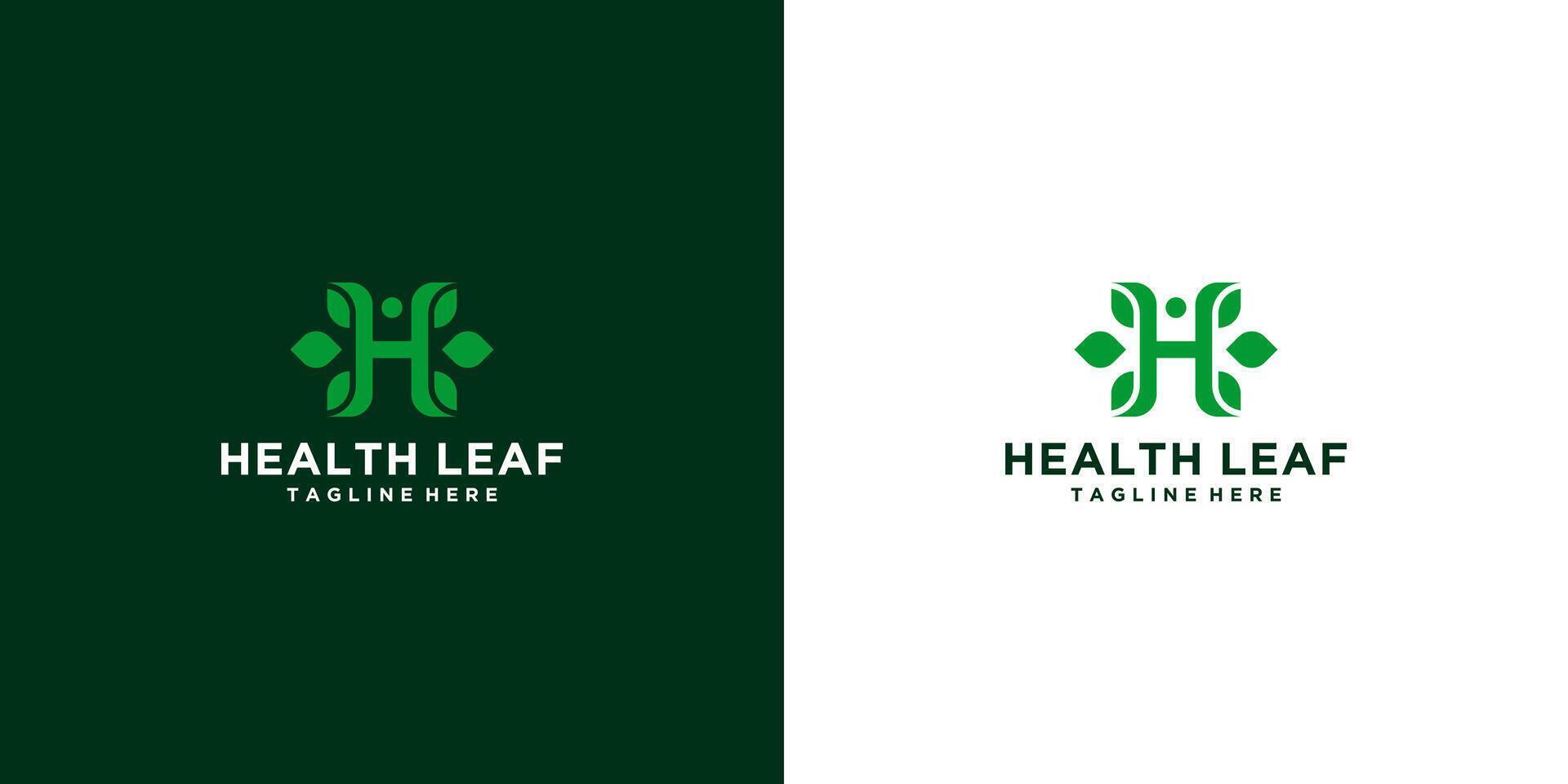 health abstract logo design letter H and green leaves for herbal, nature vector