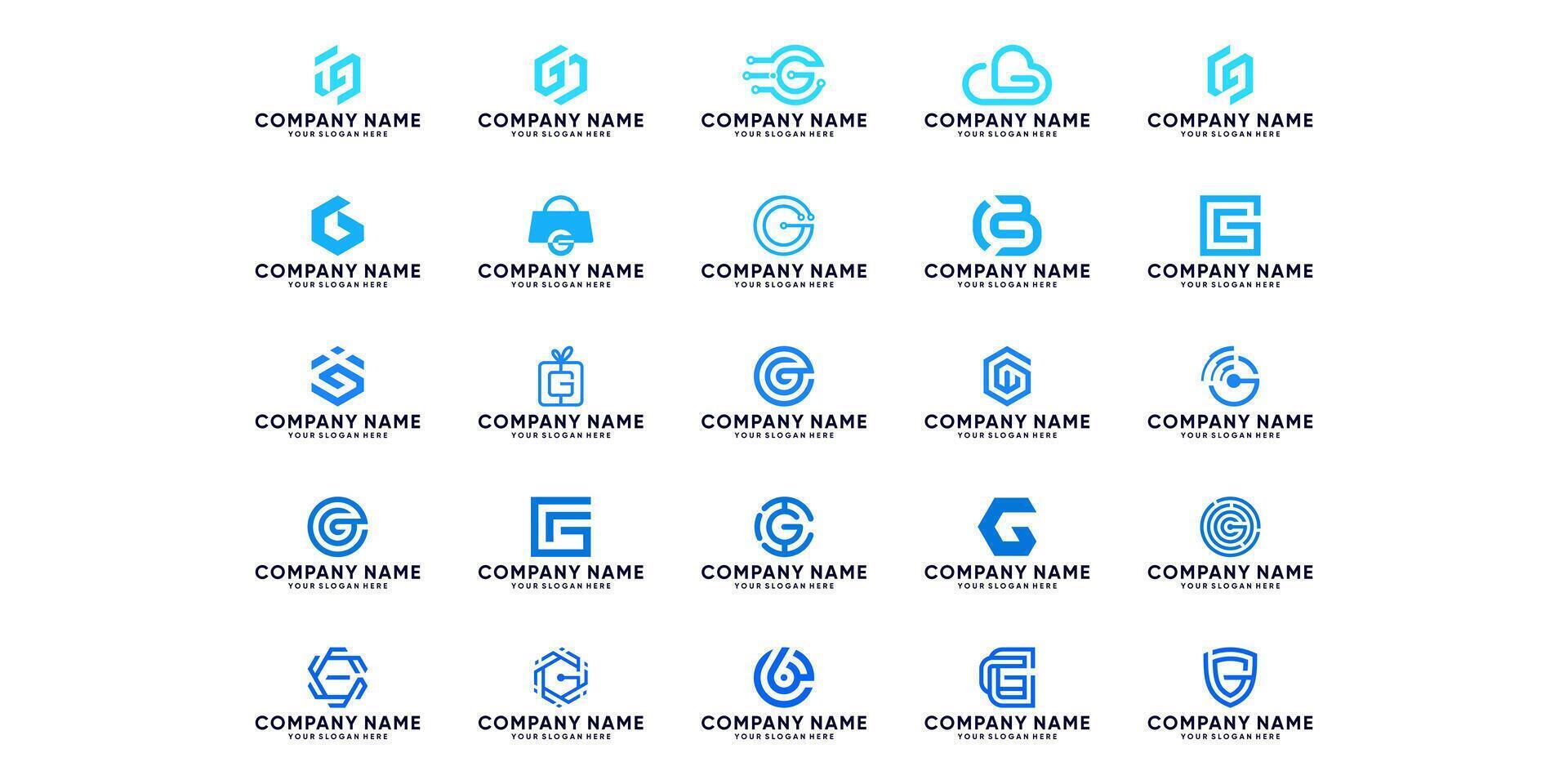 Collection of letter G logo designs with red color and white background. initial S for symbol technology, internet, system, Artificial Intelligence, and computer. modern inspiration logo design vector