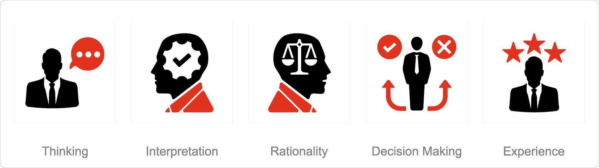 A set of 5 critical thinking icons as thinking, interpretation, rationality vector