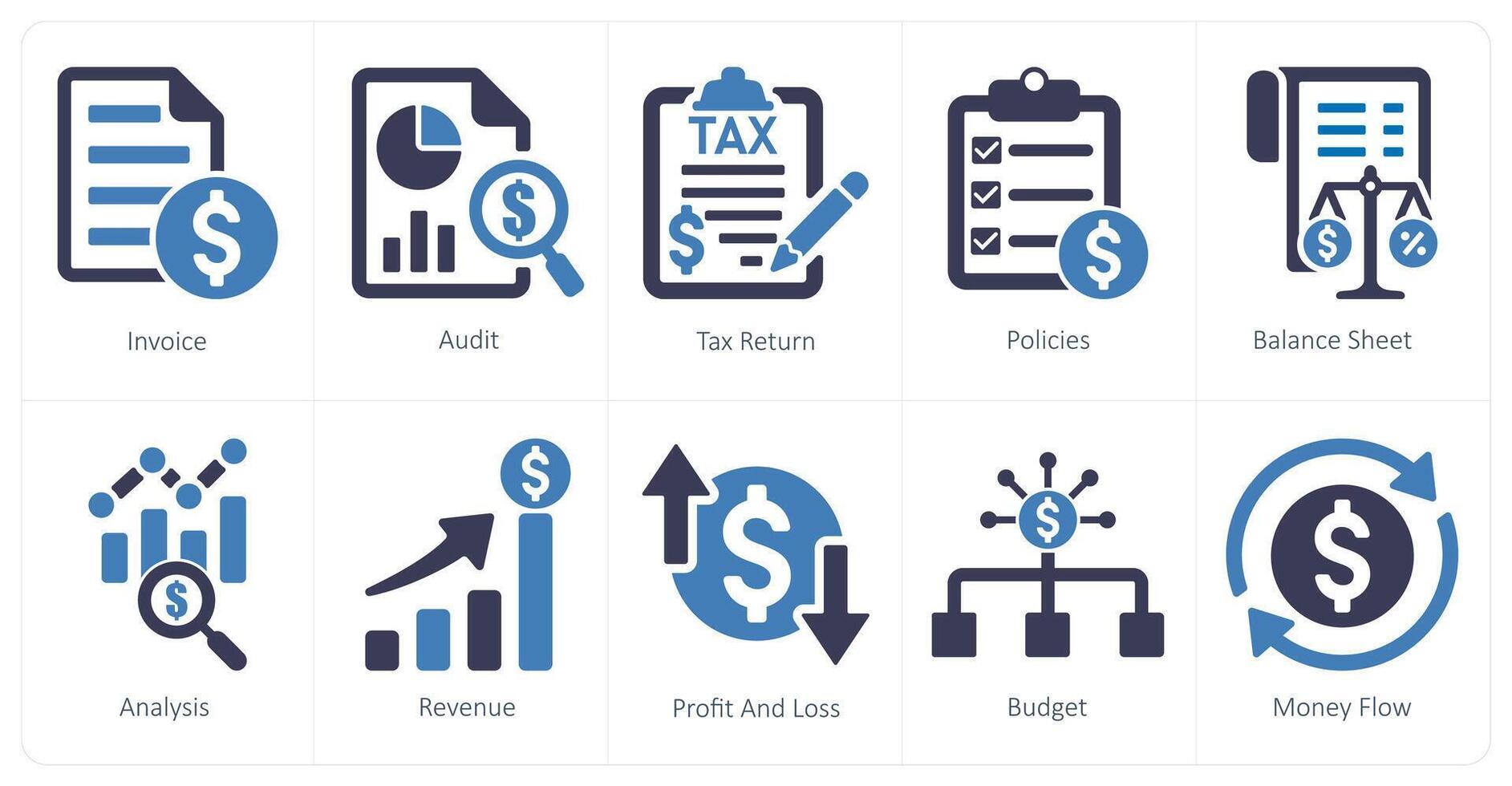 A set of 10 accounting icons as invoice, audit, tax return vector