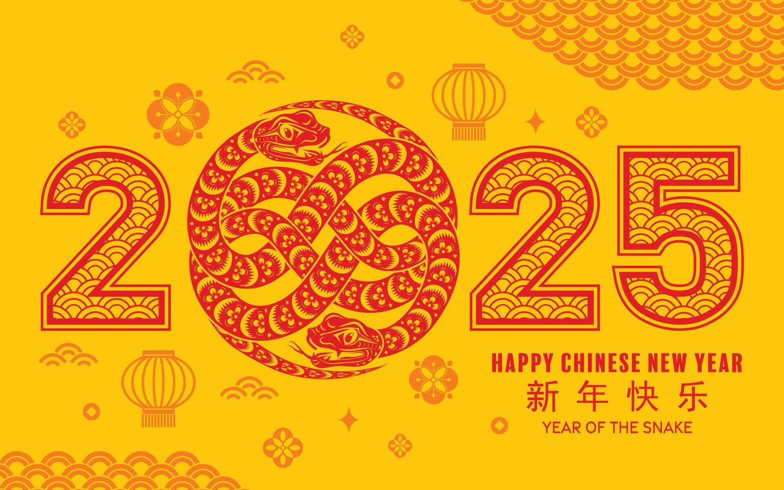 Happy chinese new year 2025 the snake zodiac sign with flower,lantern,asian elements red paper cut style on color background. vector