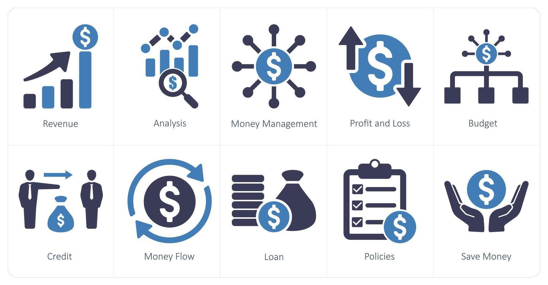 A set of 10 accounting icons as revenue, analysis, money management vector