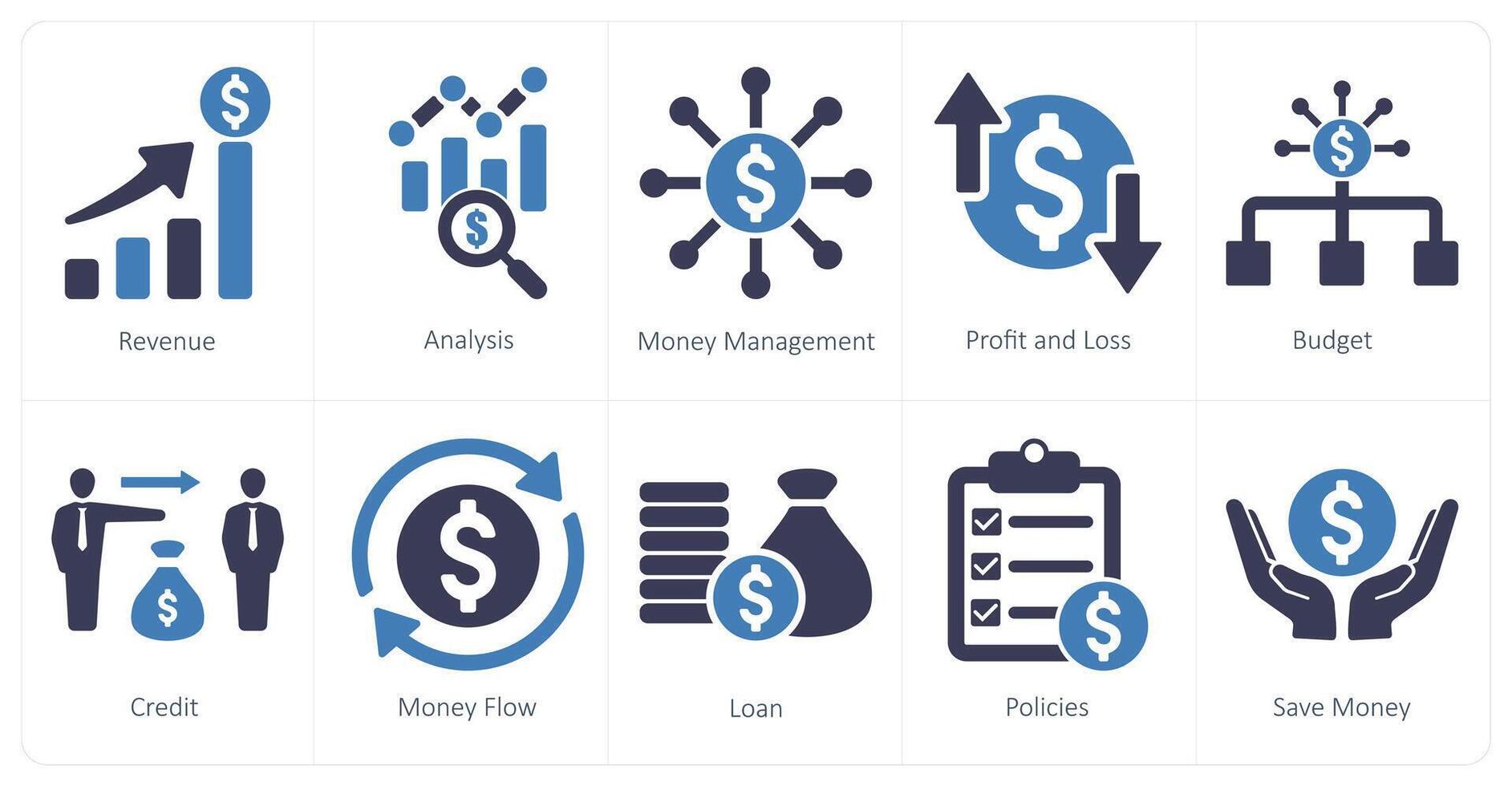 un conjunto de 10 contabilidad íconos como ganancia, análisis, dinero administración vector