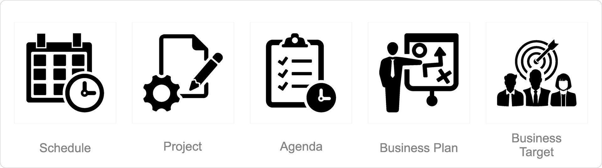 A set of 5 business presentation icons as schedule, project, agenda vector