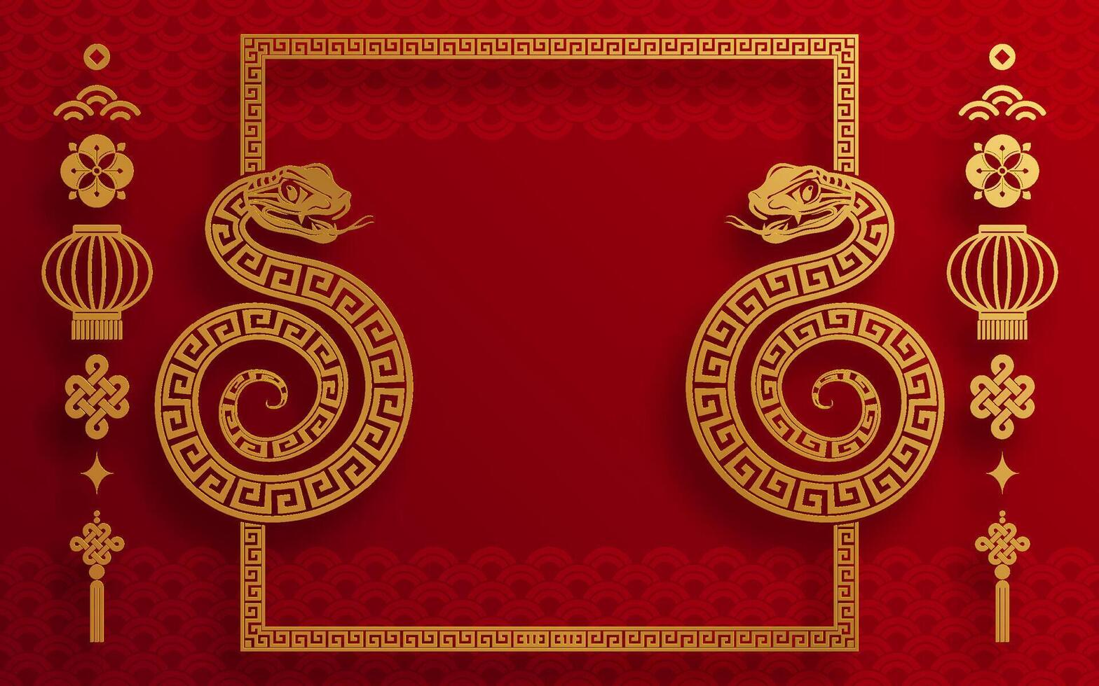 Happy chinese new year 2025 the snake zodiac sign with flower,lantern,asian elements red paper cut style on color background. vector