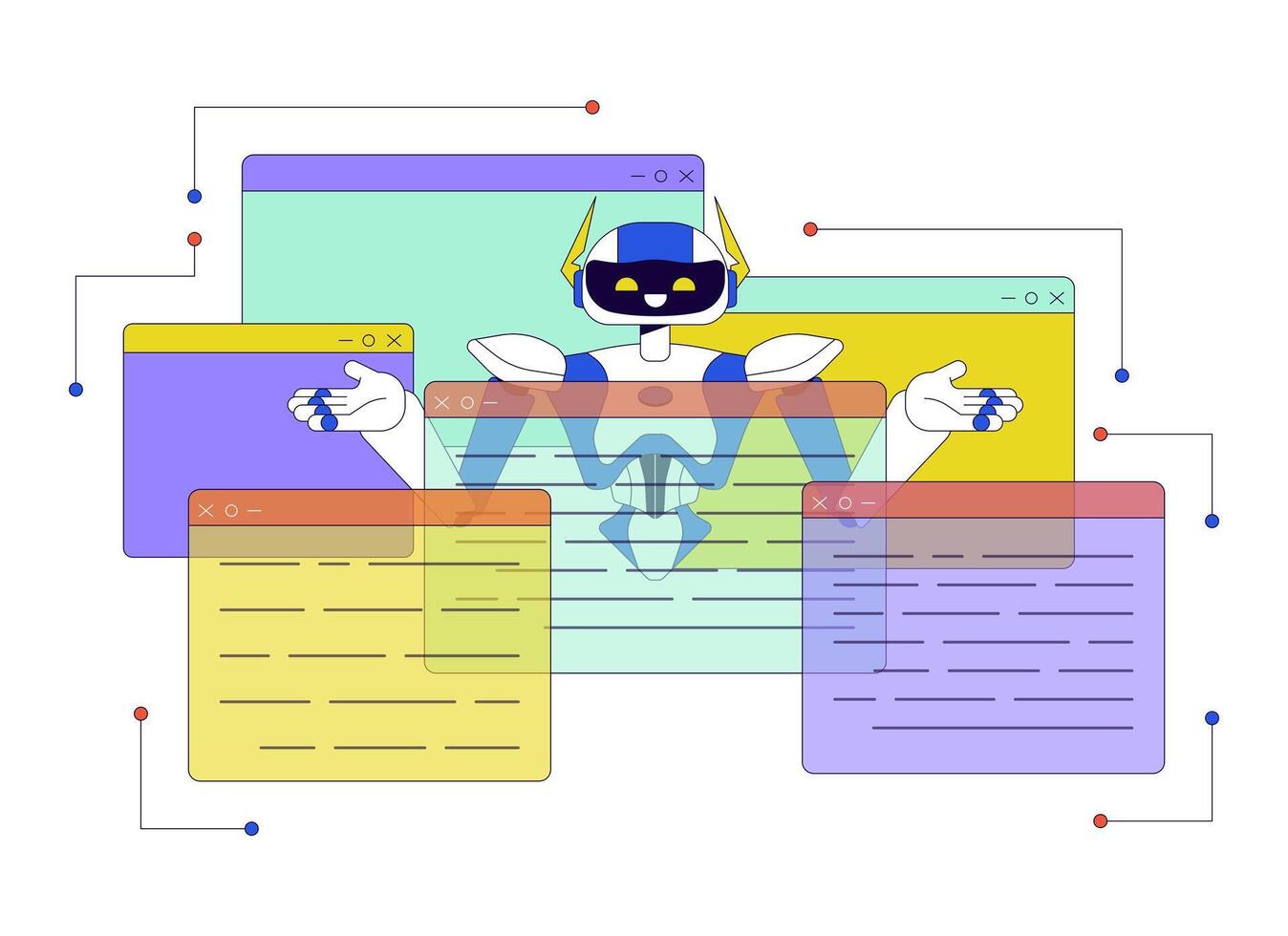 AI decision management 2D linear illustration concept. Cognitive computing. Machine learning cartoon character isolated on white. Software application metaphor abstract flat outline graphic vector
