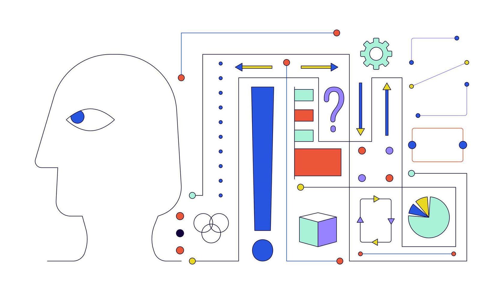 Deep learning AI 2D linear illustration concept. Artificial intelligence algorithm cartoon object isolated on white. Decision making. Neural network data metaphor abstract flat outline graphic vector