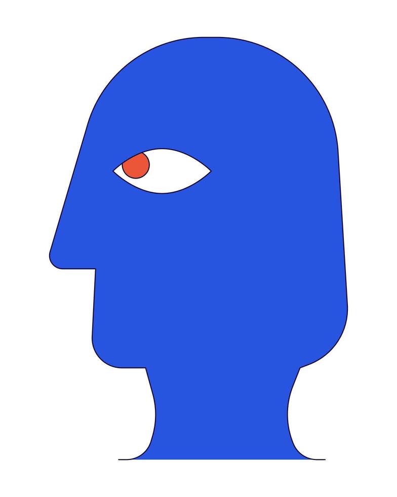 Head silhouette profile 2D linear cartoon object. Minimalist head shape isolated line element white background. Anonymous shadow. Ancient egyptian art portrait color flat spot illustration vector
