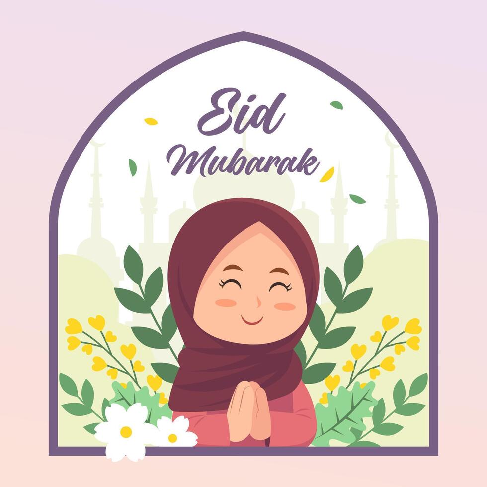 Illustration of a child happy Eid al Fitr cute vector