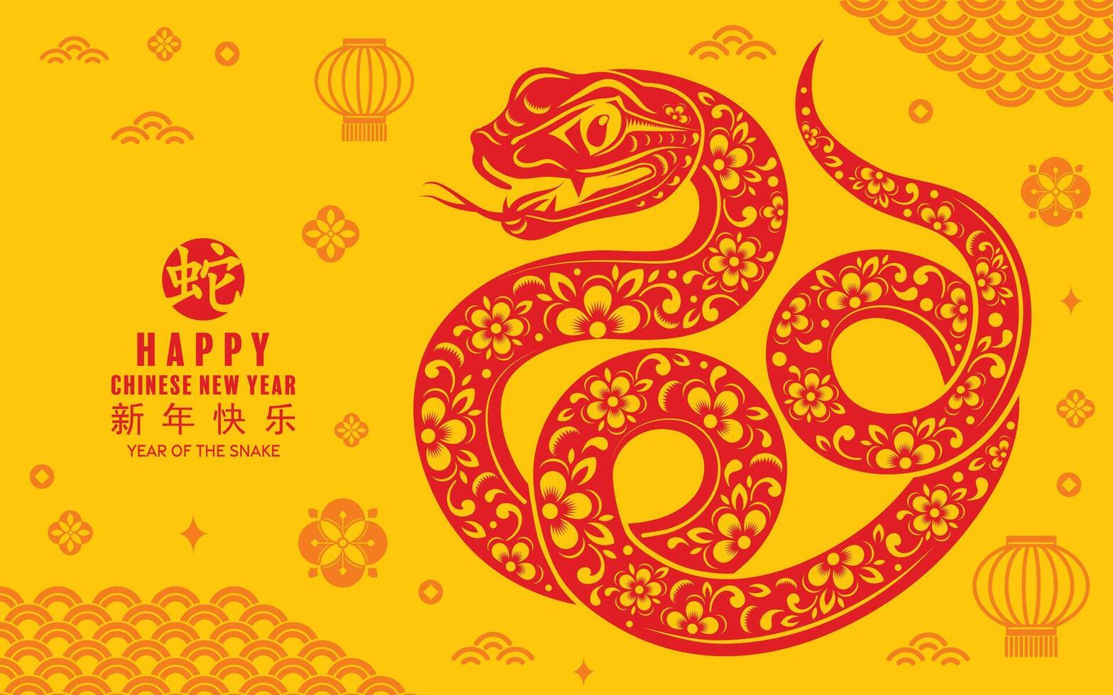 Happy chinese new year 2025 the snake zodiac sign with flower,lantern,asian elements red paper cut style on color background. vector