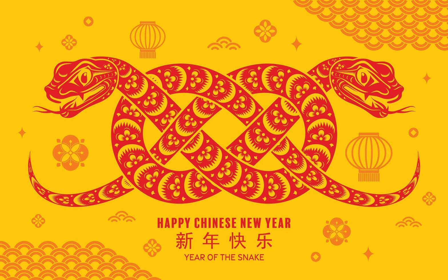 Happy chinese new year 2025 the snake zodiac sign with flower,lantern,asian elements red paper cut style on color background. vector
