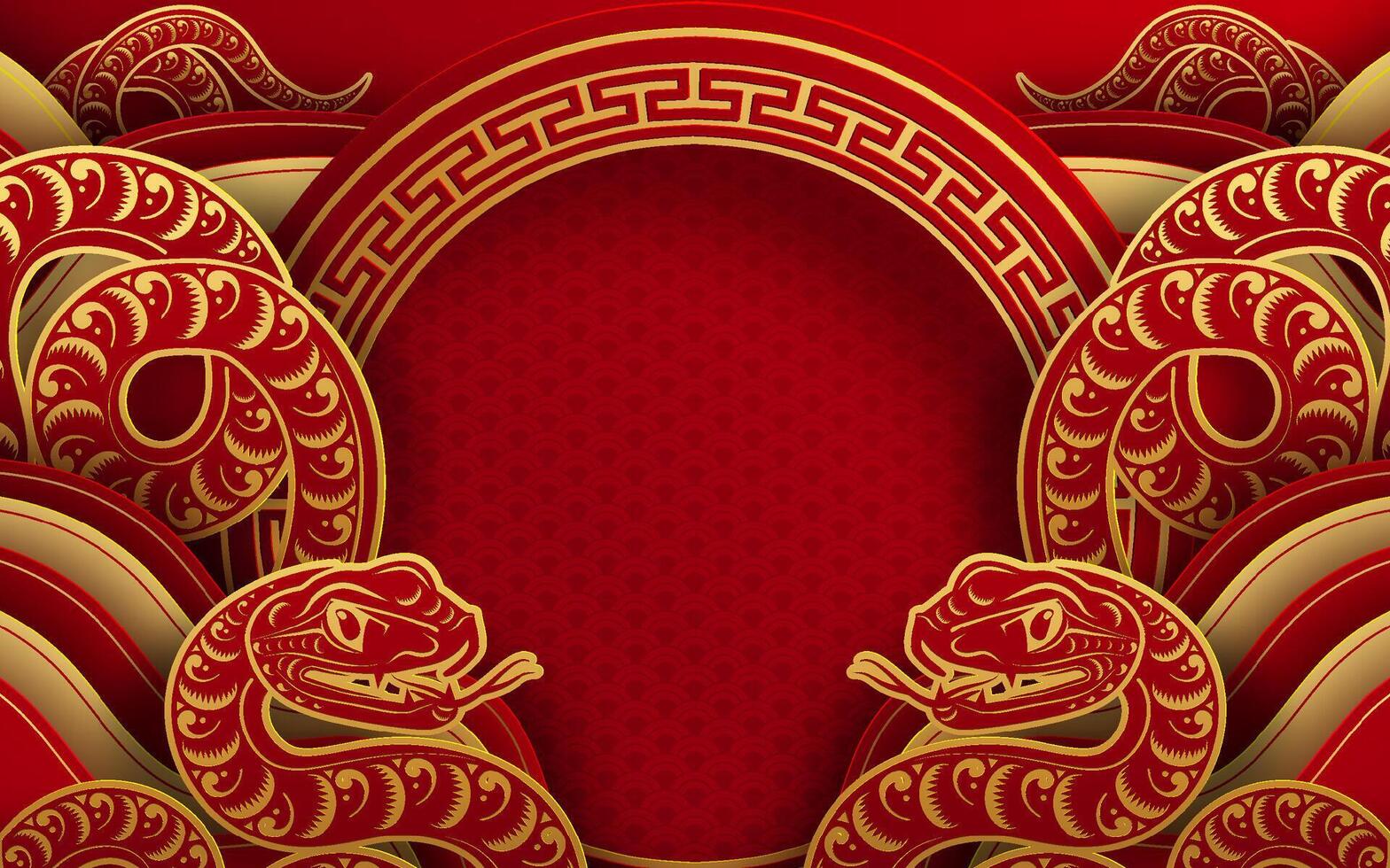 Happy chinese new year 2025 year of the snake with flower lantern asian elements red and gold traditional paper cut style on color background. vector