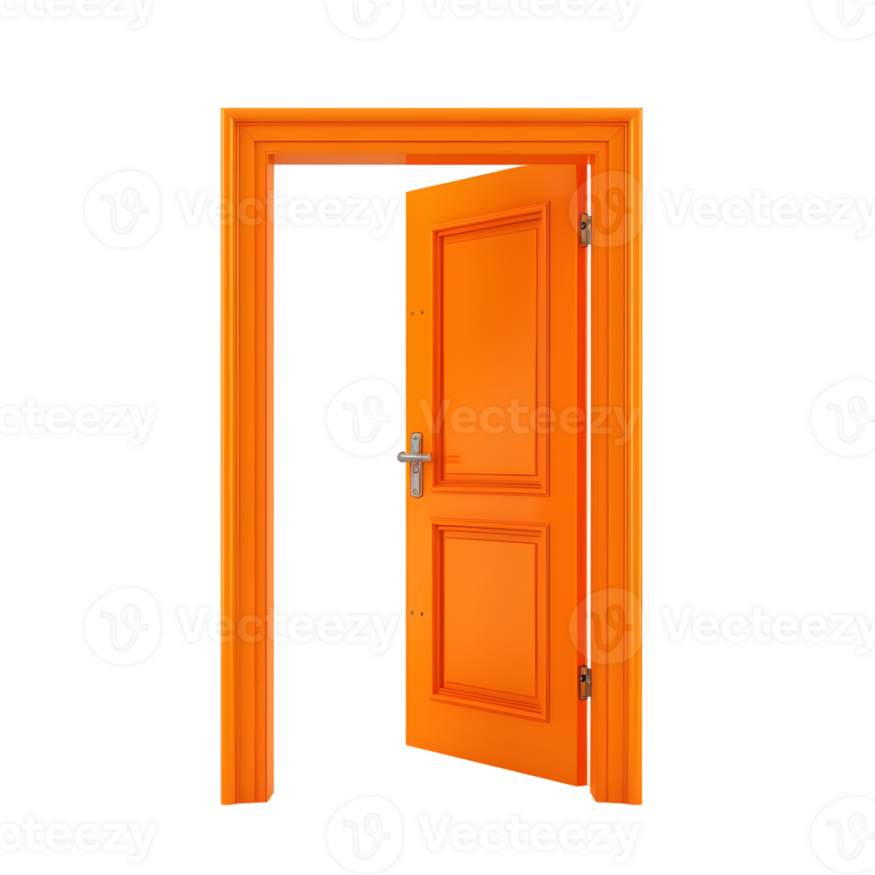 A vivid solid colored opened door isolated on a transparent background png