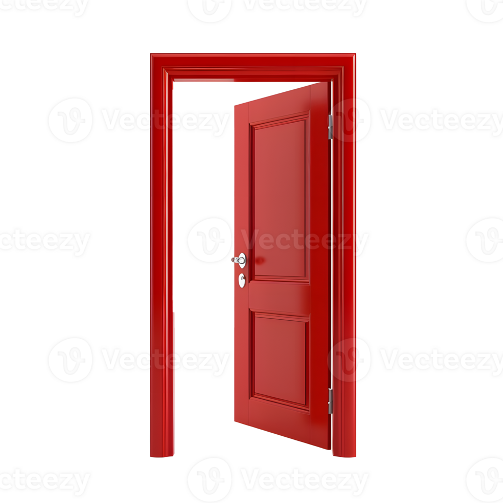 A vivid solid colored opened door on a transparent background png