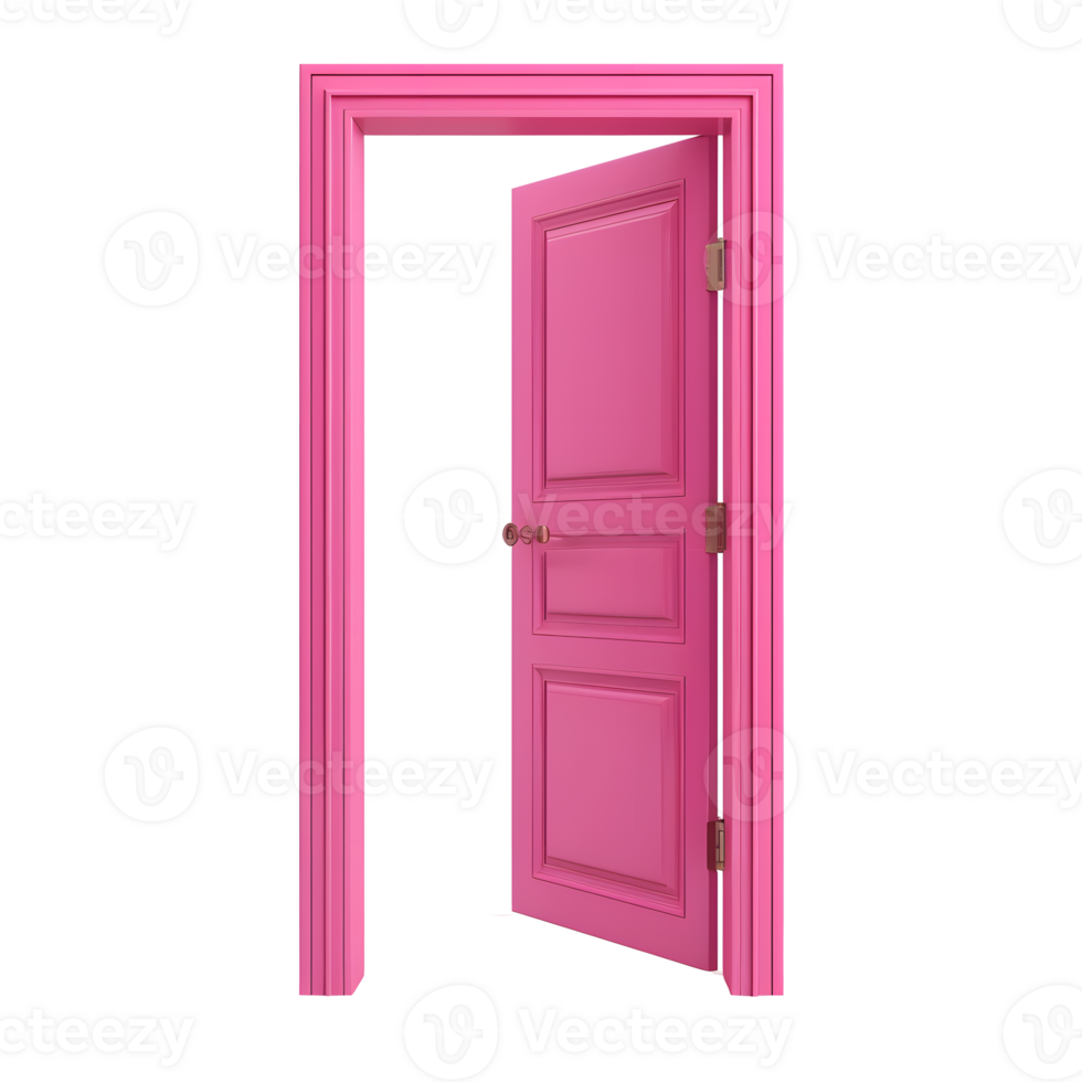 A vivid solid colored opened door on a transparent background png